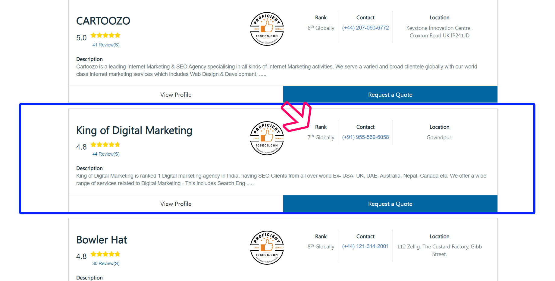 10seos 7th rank globally for king of digital marketing